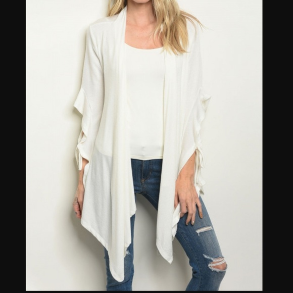 PEACE Creamy White Waterfall Open Front Long Sleeves Cardigan  Sizes Sm & Lg NWT - Picture 5 of 5